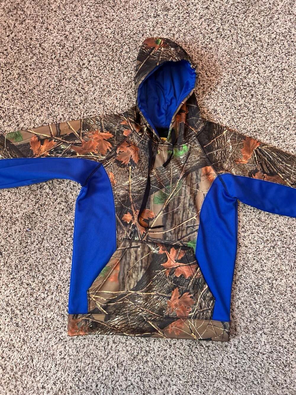 Trail Crest Camo & Blue Softshell Hoodie Jacket Size Small